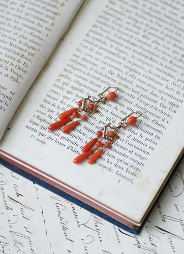 Boucles d'oreilles Boucles d'Oreilles Girandoles Or Rose et Corail 58 Facettes