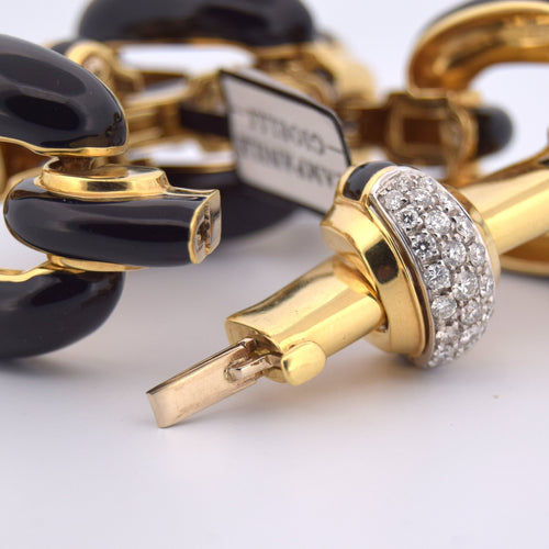 Bracelet David Webb - Bracelet à mailles en or jaune 18k, smalto nero et diamants 58 Facettes BR112
