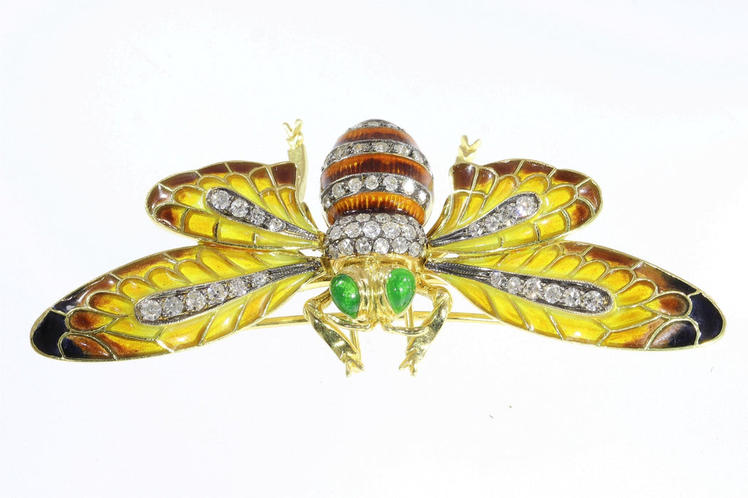 Broche Broche-Pendentif abeille vintage avec émail Plique-à-Jour et ailes tremblantes 58 Facettes 24263-0277