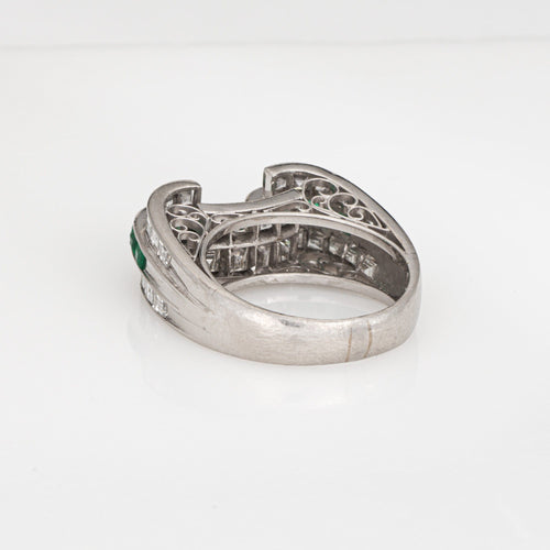 Bague 52 Bague vintage en platine avec émeraude et diamants 58 Facettes G14007