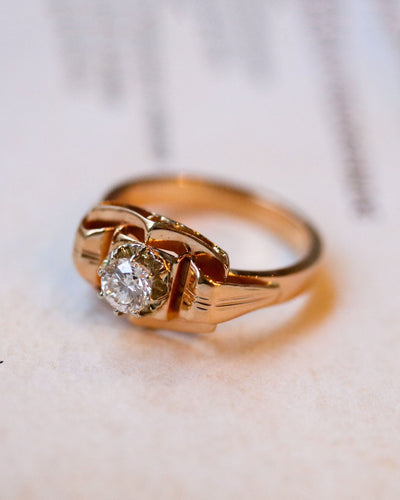 Bague 53 Bague Art Déco Or Rose Diamant 58 Facettes A11404