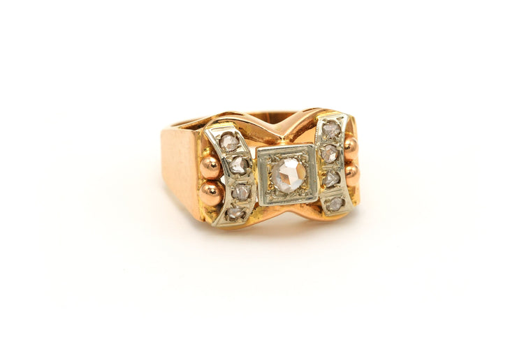 Bague 52 Bague Art Déco en or jaune, blanc et rose sertie de diamants 58 Facettes 18749