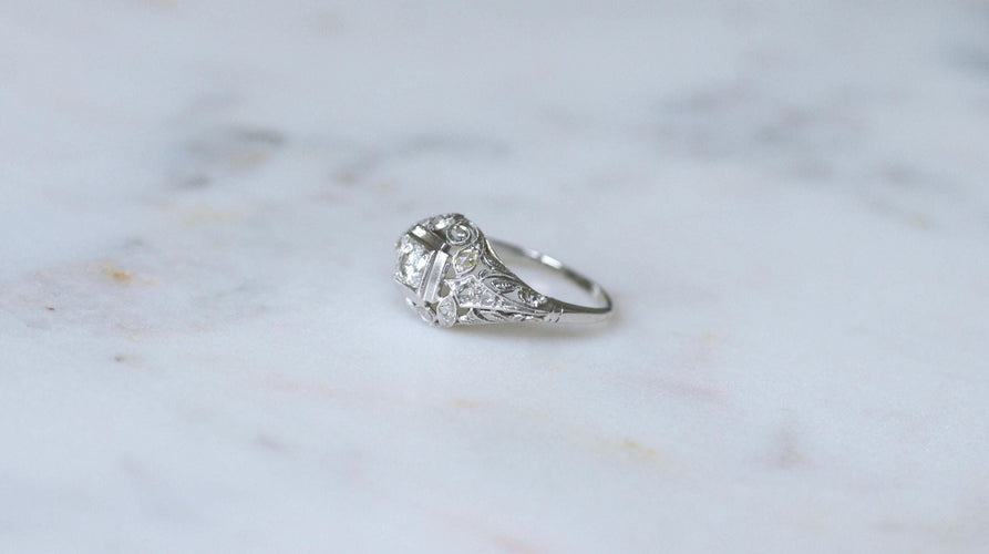 Bague 57 Bague Art Déco Dôme Ajouré Diamants 58 Facettes
