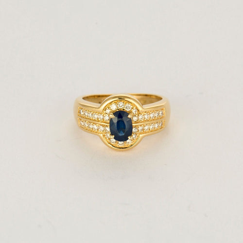 Bague 56,5 Bague or jaune, saphir et diamants 58 Facettes SMA0139