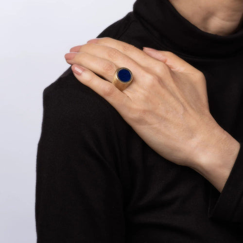 Bague 55 Chevalière Lapis Lazuli Années 70 Or Jaune 58 Facettes G12676