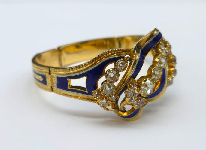 Bracelet Bracelet articulé or jaune, email et diamants XIXè siècle 58 Facettes
