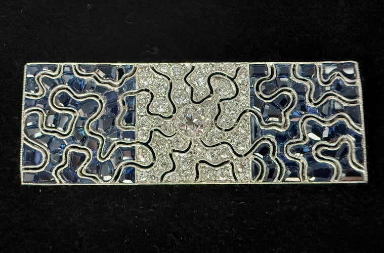 Broche Broche Art Déco en platine sertie de saphirs et diamants 58 Facettes