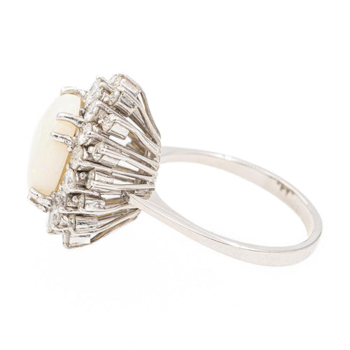 Bague 56 Bague Marguerite Or blanc Opale, Diamant 58 Facettes 2308980CN
