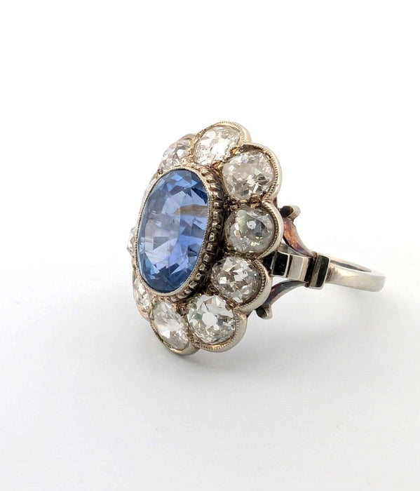 Bague Bague en or blanc avec saphir Celyon et diamants taille Ancienne Mine 58 Facettes