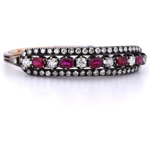 Bracelet Bracciale vintage en or rose 14 kt et argent 925 avec rubis et diamants 58 Facettes
