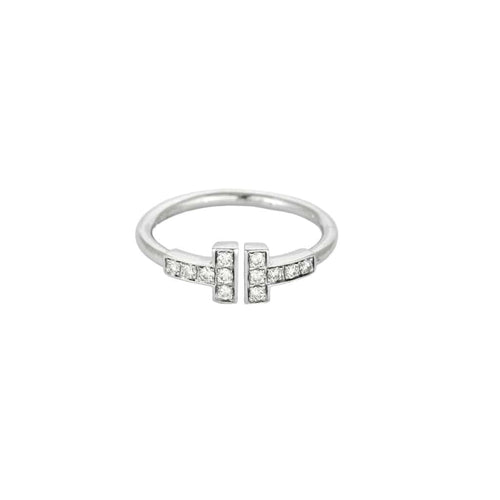Bague 50 TIFFANY AND CO - Bague T-WIRE or blanc diamants 58 Facettes LP1213/11