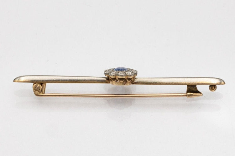 Old brooch yellow gold, sapphire and 0.50ct old cut diamonds, 1st half of the 20th century 58 Facettes 10607