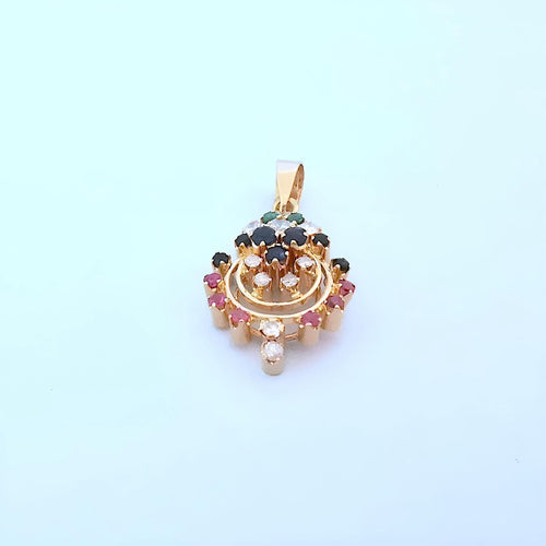 Pendentif Pendentif émeraudes - saphirs - rubis - diamants Or jaune 18 K 58 Facettes 1751