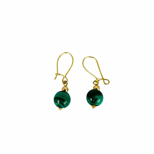 Boucles d'oreilles Boucles d'oreilles vintage en or jaune, boules de malachite verte 58 Facettes 2505019