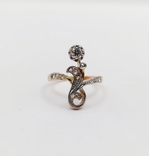 Bague 47 Bague duchesse antique en or rose 18k et platine, diamants taille rose 58 Facettes A06404