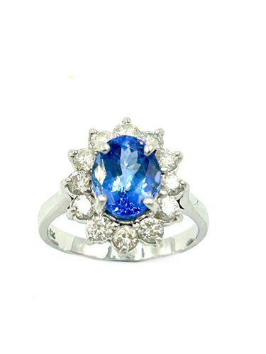 Bague 55 Bague Or Blanc 14K Tanzanite et Diamants 58 Facettes