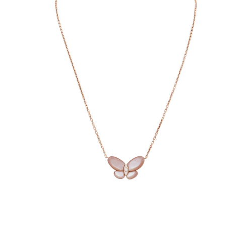 Collier Collier pendentif papillon en or rose, nacre et diamants 58 Facettes 34390
