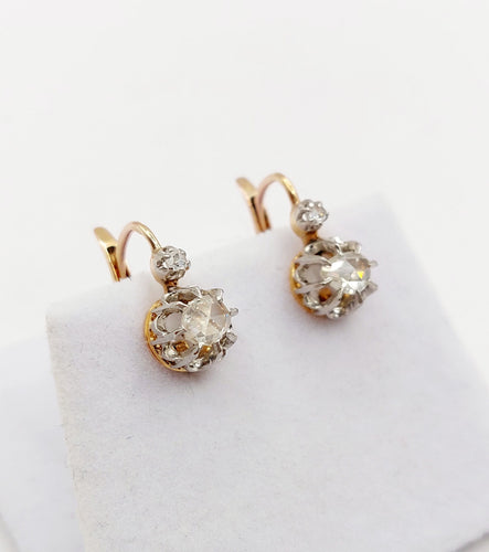 Boucles d'oreilles Dormeuses antiques en or rose 18k et diamants taille rose 58 Facettes A06338