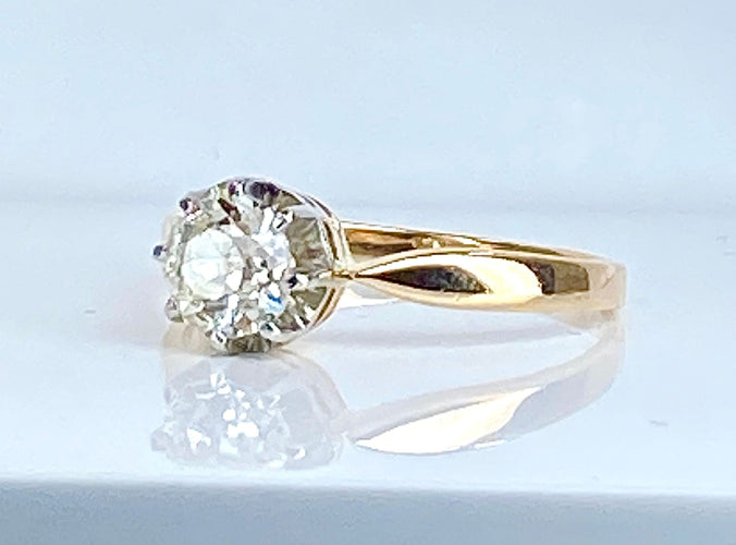 Bague 56 Bague solitaire en or jaune et platine, diamant 58 Facettes AB478