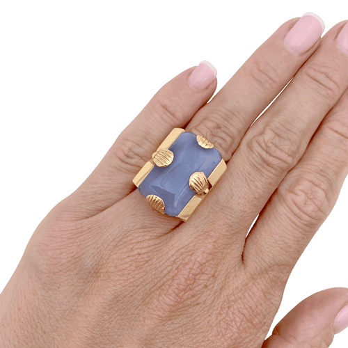 Bague 50 Bague "Tank" or rose, jade lavande. 58 Facettes 34753