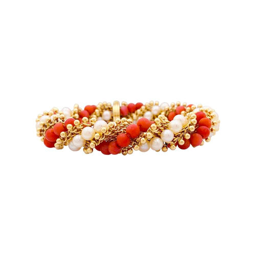 Bracelet Bracelet Van Cleef & Arpels, "Twist", or jaune, corail, perles. 58 Facettes 34875