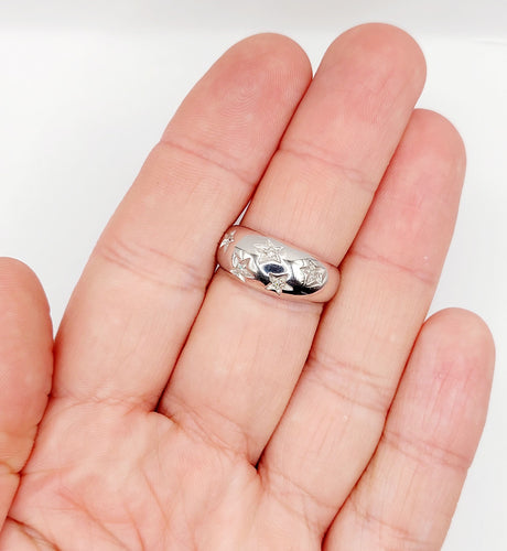 Bague 56.5 Bague bombé vintage or blanc diamants sertis étoilés, art déco, dôme 58 Facettes A05712