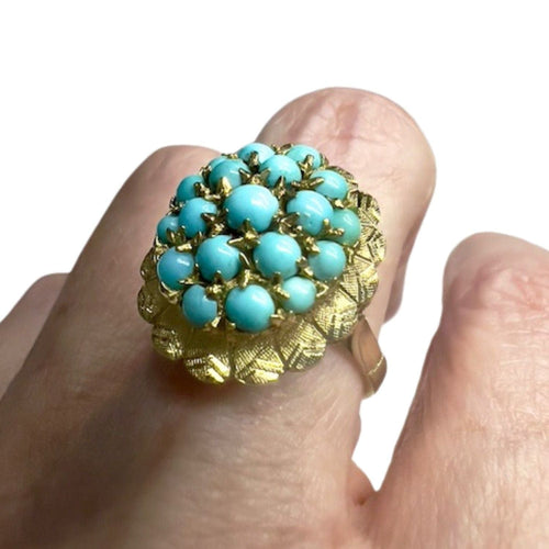 Bague SORTIJA DISEÑO RETRO ÉPOCA 1940 de ORO 18 kts con TURQUESA 58 Facettes A2626(872)