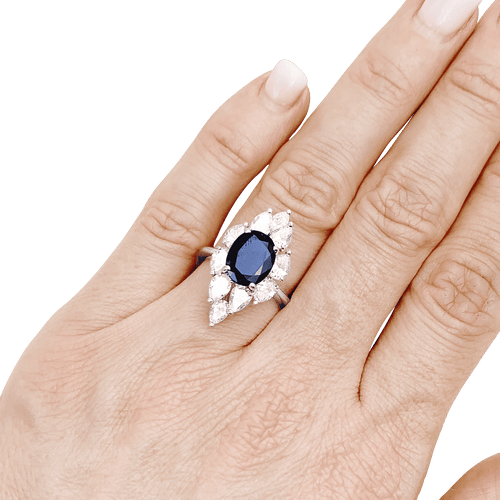 Bague 51.5 Bague navette or blanc, saphir et diamants 58 Facettes 34508