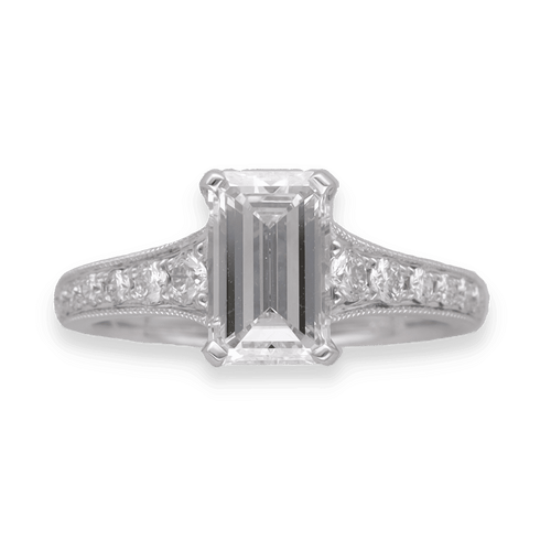 Bague 52 Solitaire en or gris 18 Cts - Diamant taille emeraude 1,51 ct F-VVS2 certifie HRD - Taille 52 58 Facettes FB09091-FB09120