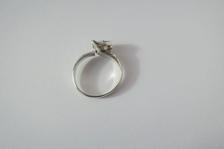 Bague 57 Bague vintage Arthus BERTRAND Chat Egyptien argent et or 58 Facettes