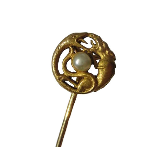 Broche Epingle serpent chien, or rose et perle fine 58 Facettes