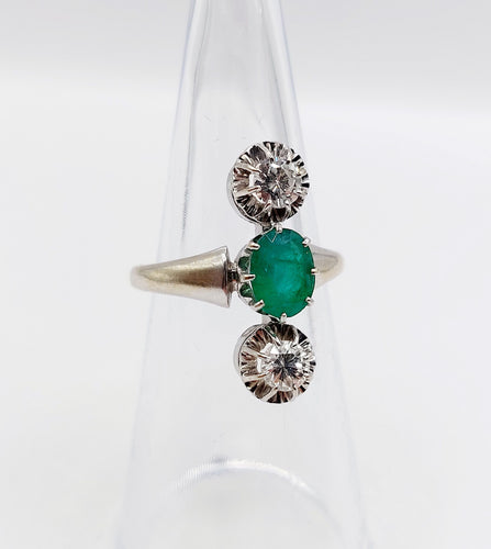 Bague 50 Bague marquise art deco or blanc 18k émeraude et diamants 58 Facettes A06115