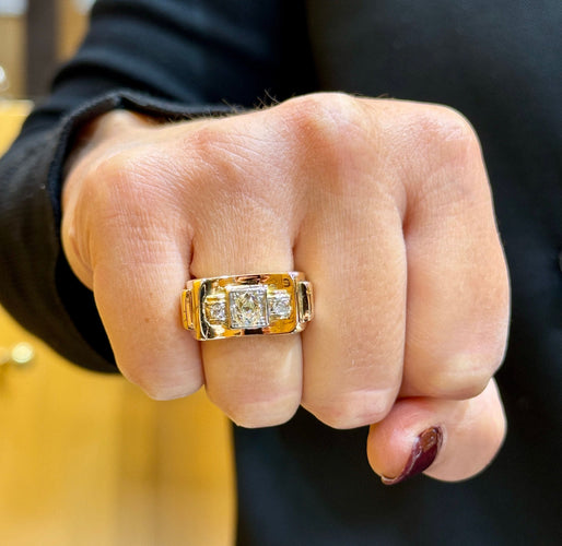 Bague 54 Bague Tank ancienne en or et diamants 58 Facettes