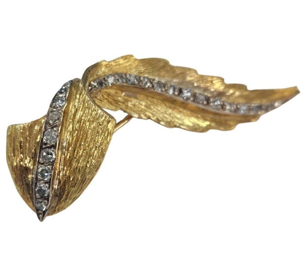 Брошка перо Масриера от 1950-те години, жълто злато и бяло злато, диаманти 