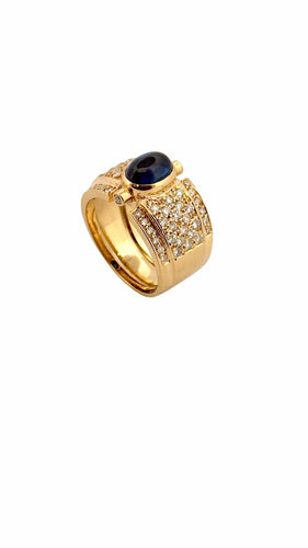 Bague 55 Bague en or jaune saphir cabochon et diamants 58 Facettes