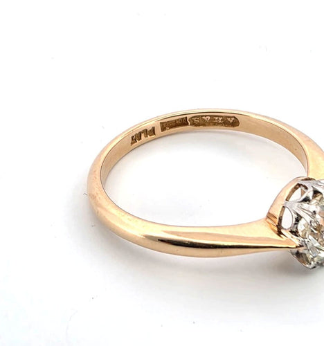 Bague 57 Bague 2059 M en or jaune 18 carats et platine avec diamant solitaire 58 Facettes