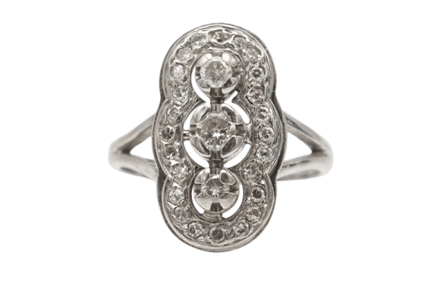 Bague 61 Bague en or blanc de style Art déco avec diamants 58 Facettes 10663