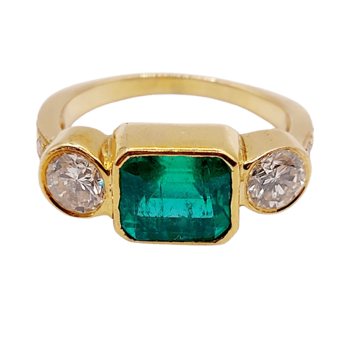 Bague 49 Bague jarretière vintage émeraude de Colombie 1,80 ct et diamants en or 18k 58 Facettes A06440
