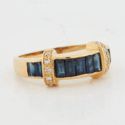 Bague 54 BAGUE OR JAUNE SAPHIRS ET DIAMANTS 58 Facettes REF 3063/18