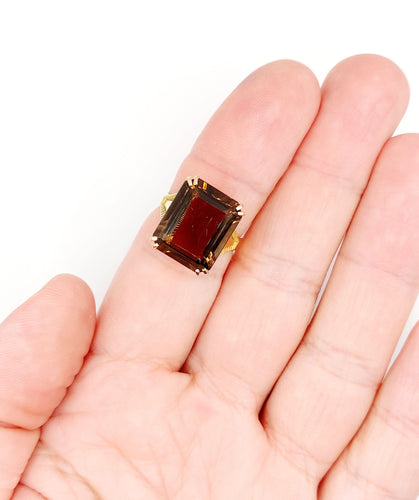 Bague 55.5 Bague cocktail vintage or rose quartz fumé, art déco 58 Facettes B01000