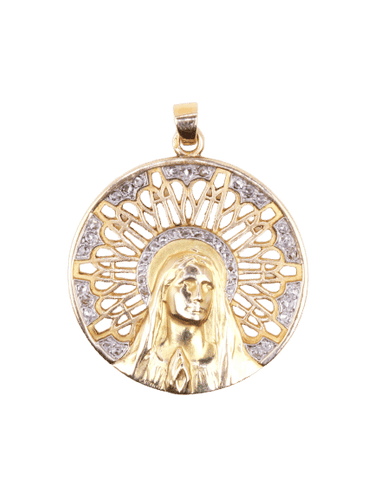Pendentif VERNON Medaille Art Nouveau Vierge or jaune diamants taille rose 58 Facettes 1210.3