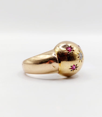 Bague 53 Bague art déco dôme bombé or rose diamant et rubis serti étoilé 58 Facettes A04368
