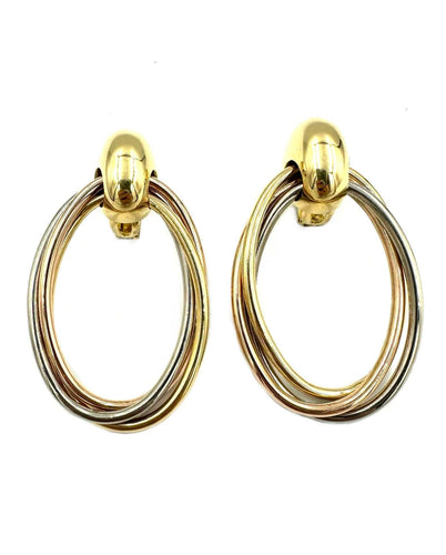 Boucles d'oreilles CARTIER. Boucles d'oreilles vintages 3 ors 18K 58 Facettes