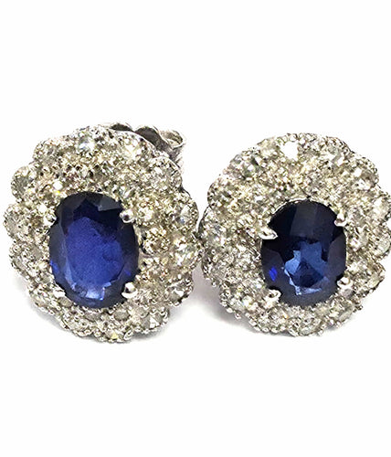 Boucles d'oreilles Boucles d'oreilles en platine avec saphirs et diamants 58 Facettes