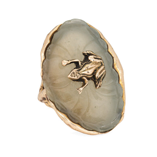 Bague Bague grenouille sur nénuphar vintage en or jaune 14k et agate 58 Facettes G14173