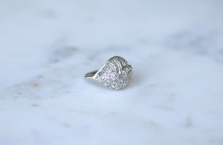 Bague Bague Dôme Art Déco Diamants 1,30 Ct sur Platine 58 Facettes