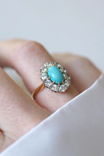 Bague 54.5 Bague Marguerite Turquoise et Diamants 58 Facettes