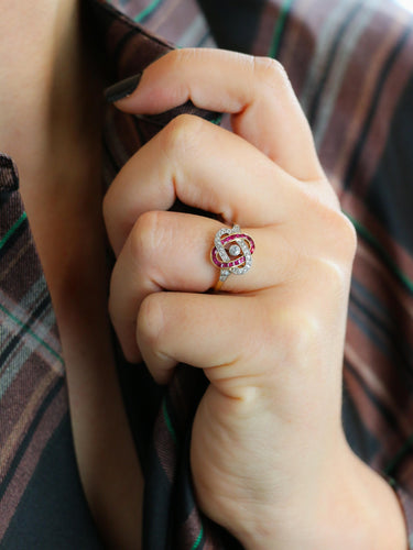 Bague 54 Bague Belle Epoque or jaune diamants rubis calibres 58 Facettes 1128.7