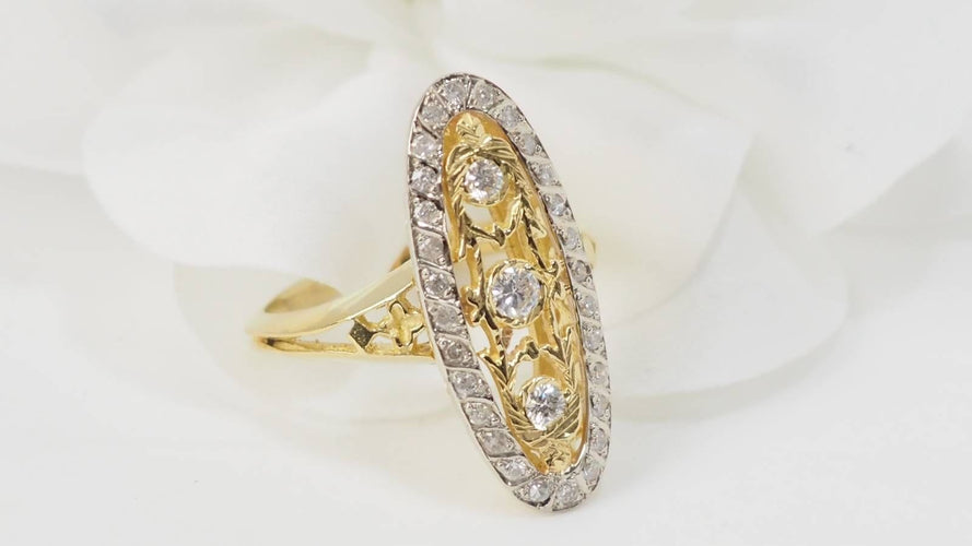 Bague 59.5 Bague marquise en or bicolore et diamants 58 Facettes 33010