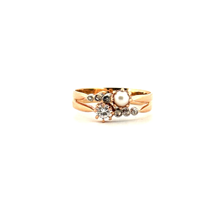 Yellow gold diamond and pearl ring